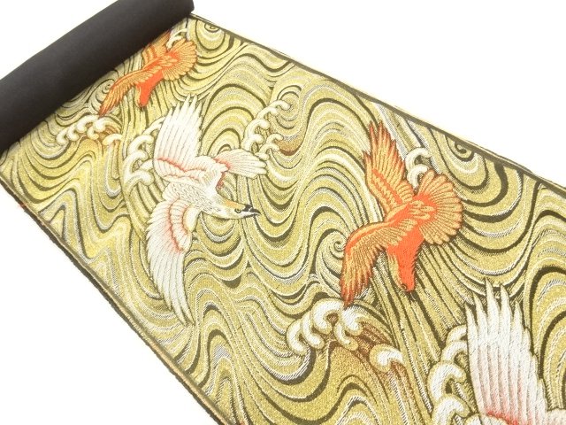 JAPANESE KIMONO / ANTIQUE BOLT FOR NAGOYA OBI / WOVEN HAWK & WAVE